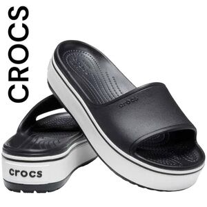 CROCS NWOT Crocband Platform Slide Black & White Sandals ~ Womens 7 (Mens 5)